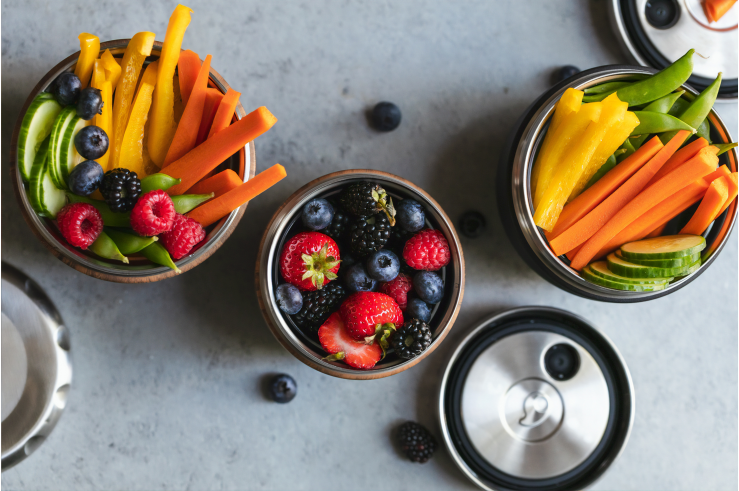 Fruits and vegetables on a table.